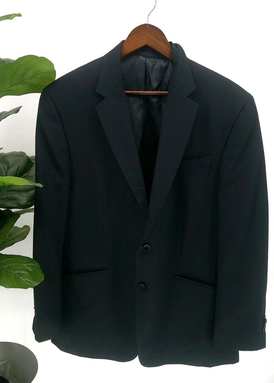 Kenneth Cole Mens Navy Pinstriped Double Vented Single Breasted Blazer Size 44S